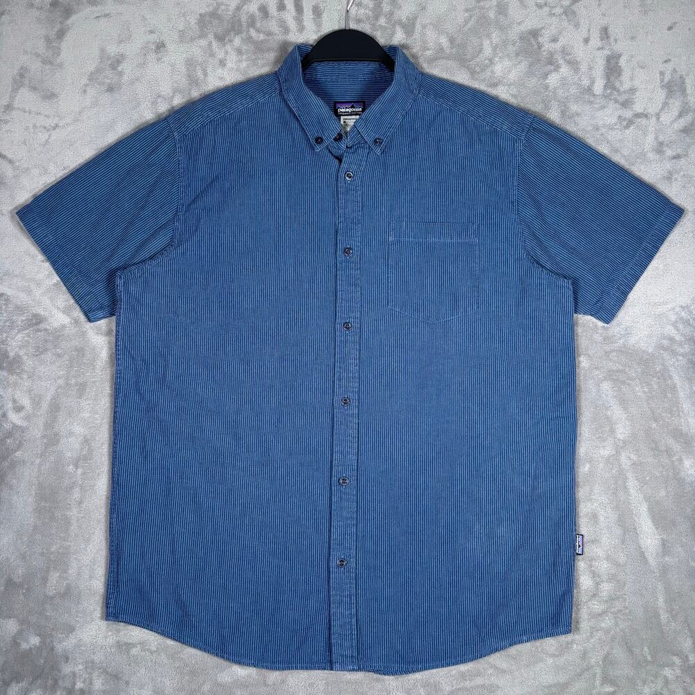 Patagonia Organic Cotton Blue Striped Button Front Shirt Men’s Size Large